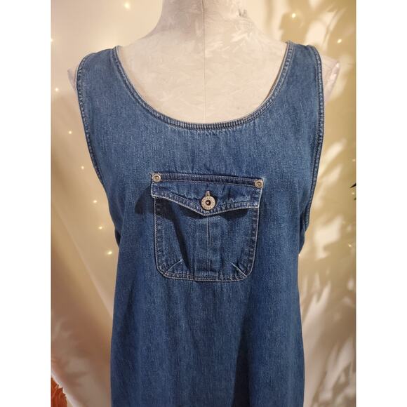 Vtg 90s Bill Blass Denim Daisy Tieback Maxi Overall Dress Size L Cottage Modest - Picture 5 of 10